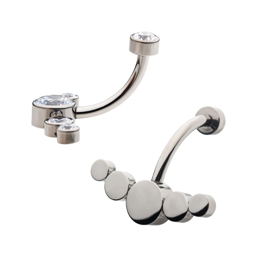 Banane Piercing - Gamme Hand Ink - Banane 09 en titane f136 avec pas de vis interne arc de 5 strass*