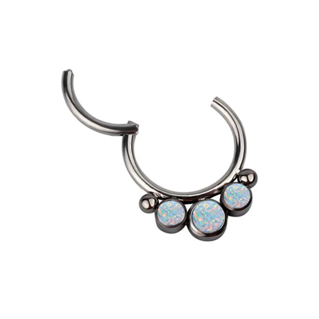 Piercing Anneau - Titane F136 Gamme Hand Ink - Clicker 21 avec fermeture à charnière 3 opales*