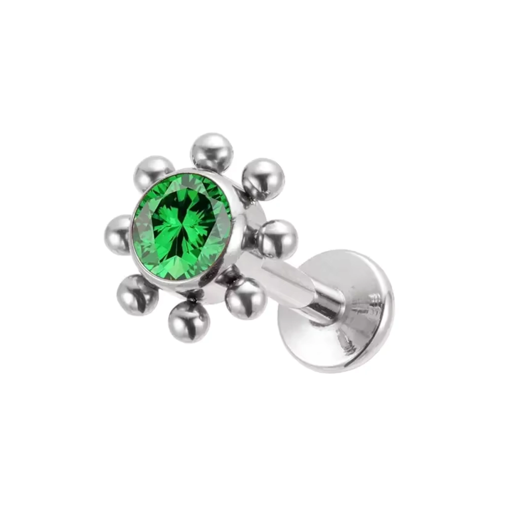 Embout Piercing - Titane Astm F136 - Embout 19 avec pas de vis interne largeur 6 mm strass 4 mm*
