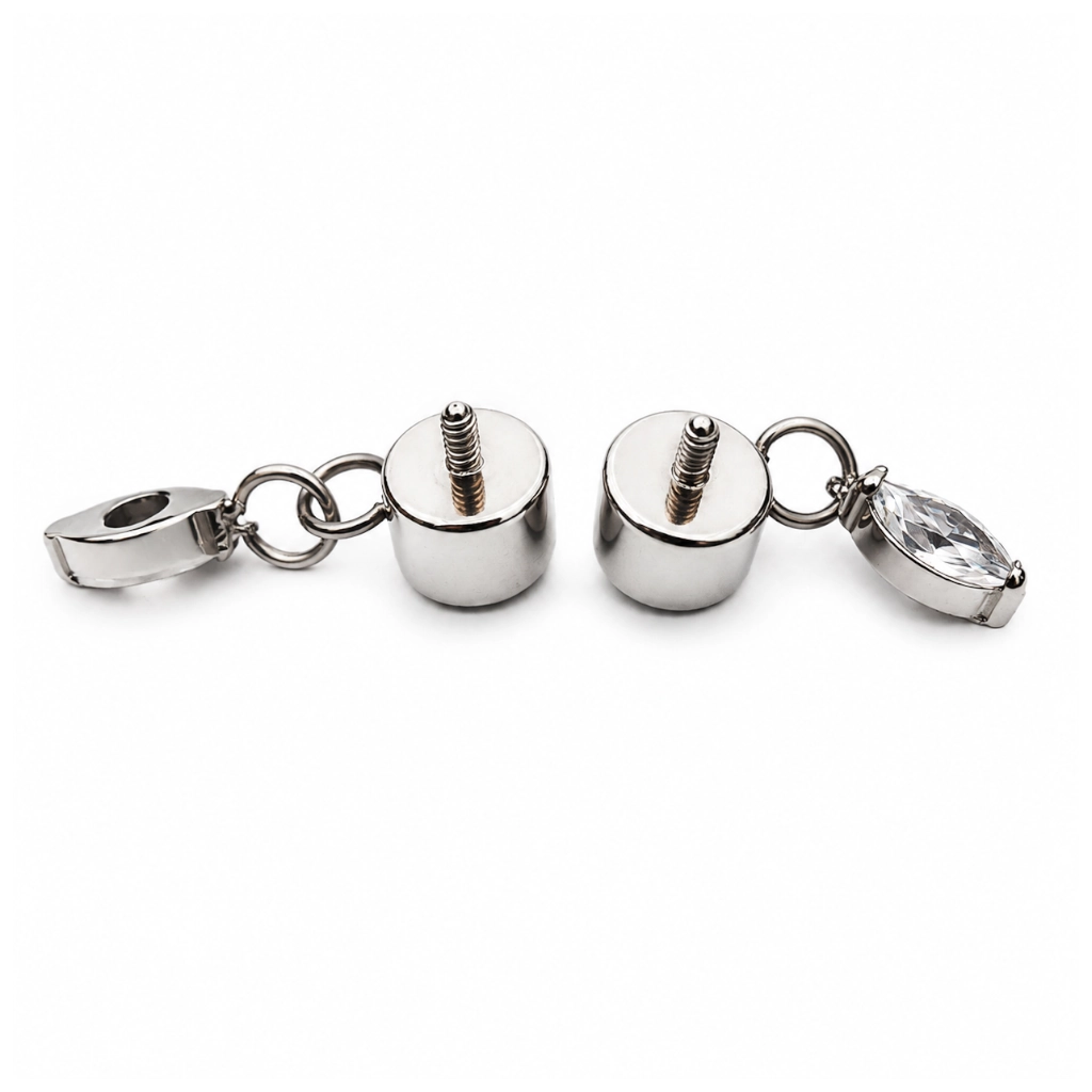Piercing Embout Titane ASTM F136 Premium Strass Rond et Pendentif 8 mm – Pas de vis interne 0,9 mm pour Piercing 1,2 mm*