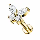 Piercing Labret Titane ASTM F136 – Labret 3007B Filetage Interne Stérile Gold & Embout Papillon*