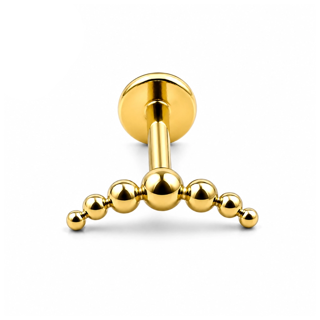 Piercing Labret Titane ASTM F136 – Labret 474 Filetage Interne Stérile & Embout Arc de Bille 1,2 x 8 mm*