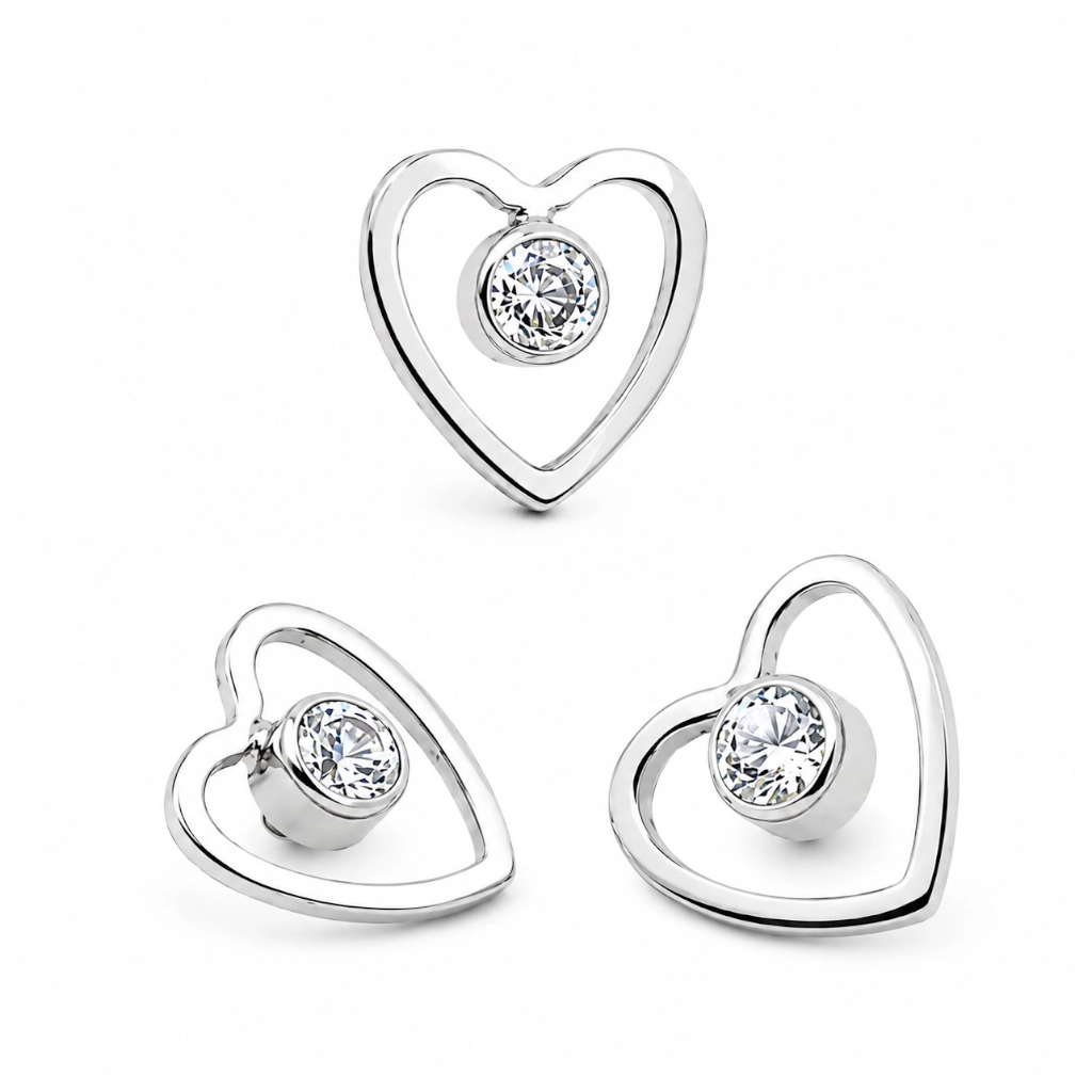 Piercing Labret Titane ASTM F136 Premium – Labret 450 Filetage Interne Stérile & Embout Cœur Strass 7 mm*