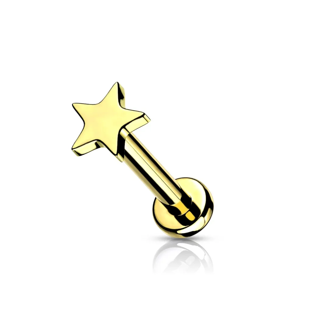 Piercing Labret Titane ASTM F136 Premium – Labret 53 Filetage Interne Stérile & Embout Etoile 4 mm 1,2 x 8 mm*