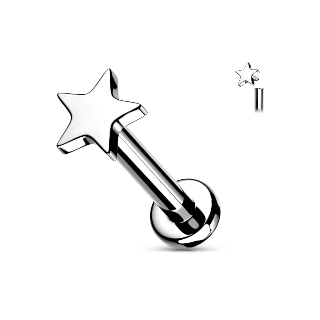 Piercing Labret Titane ASTM F136 Premium – Labret 53 Filetage Interne Stérile & Embout Etoile 4 mm 1,2 x 8 mm*
