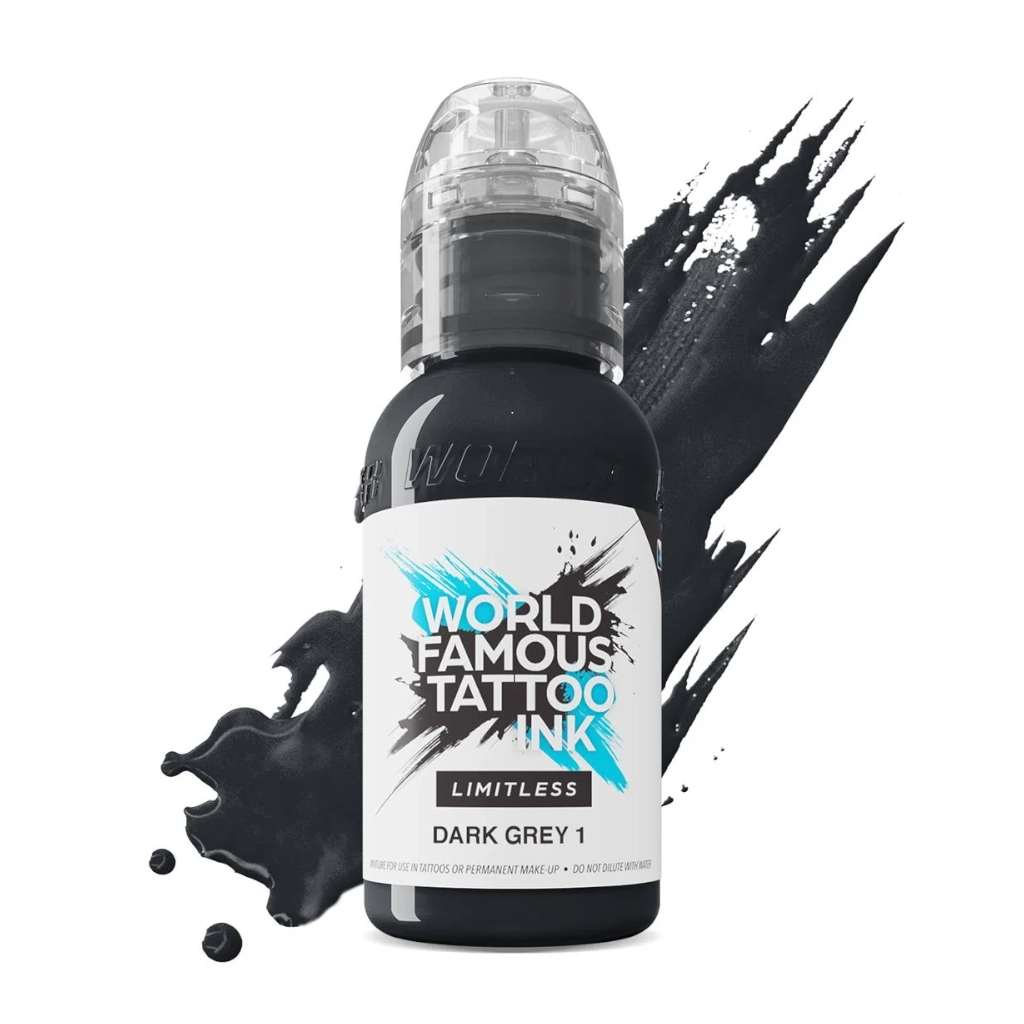 Encre de Tatouage Grise World Famous Dark Grey 1 – Conforme REACH – Pigment Professionnel Haute Intensité* 