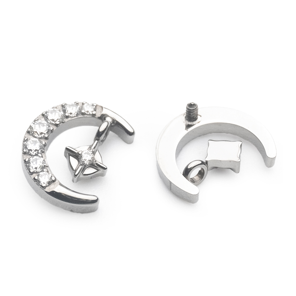 Piercing Embout - Titane F136 Gamme Hand Ink - Embout 220 avec pas de vis interne 0,9 mm pour piercing 1,2 mm lune strass pendentif 8 mm*