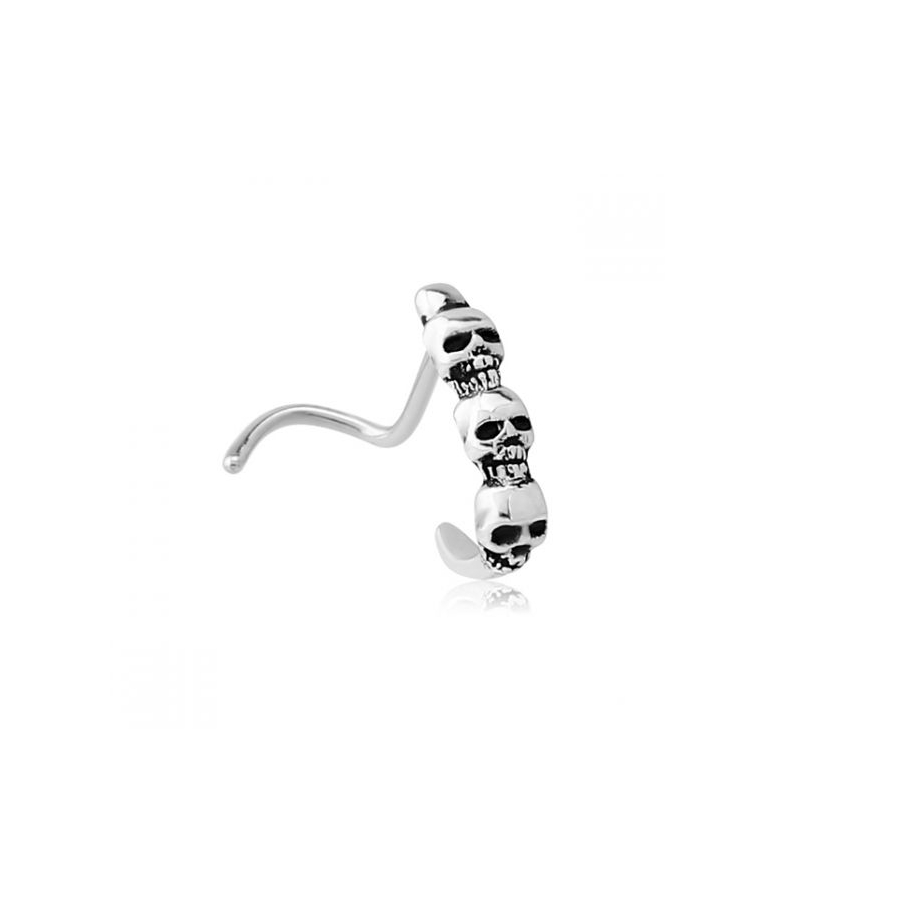 Piercing de nez stud en acier 316L motif de crâne