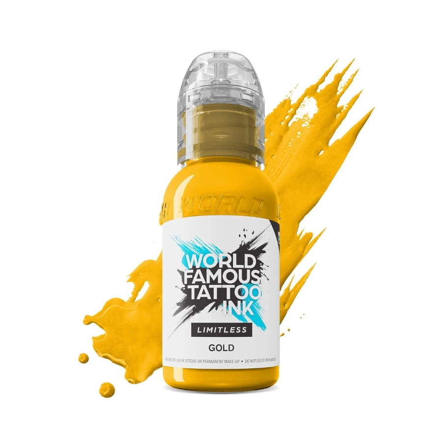 Encre de Tatouage Jaune World Famous Gold – Conforme REACH – Pigment Professionnel Haute Intensité* 