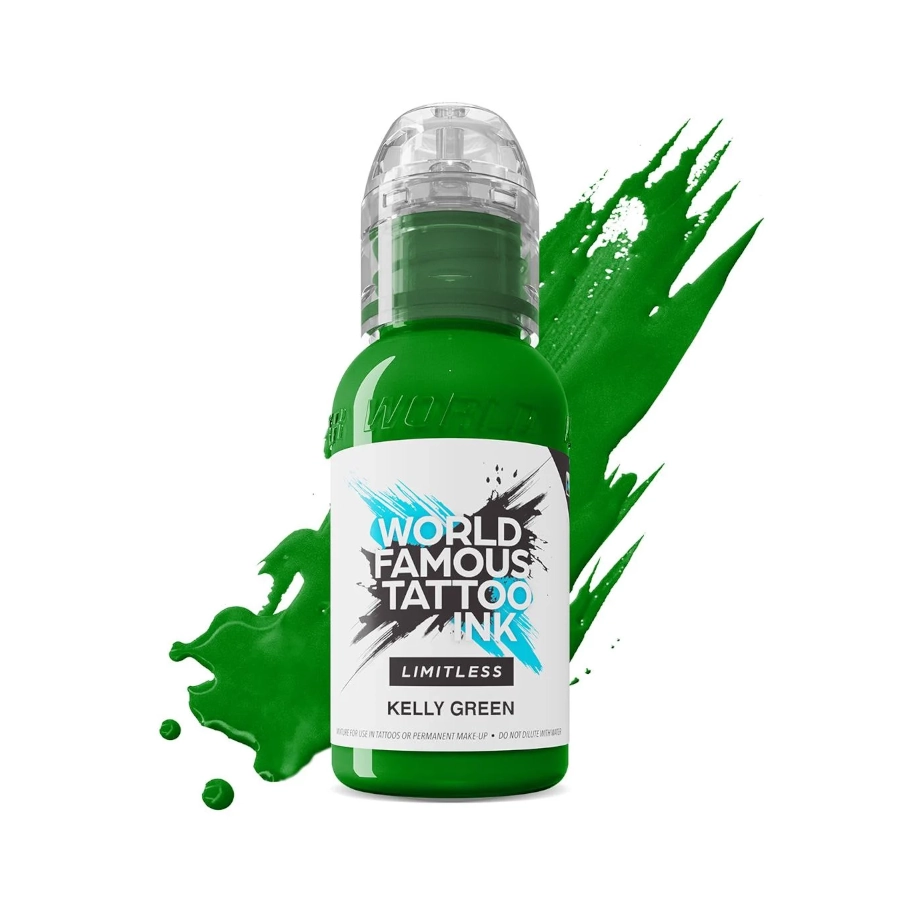 Encre de Tatouage Verte World Famous Kelly Green– Conforme REACH – Pigment Professionnel Haute Intensité* 