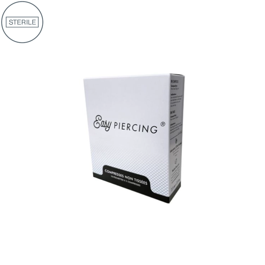 Compresse Piercing - Easy Piercing Stérile - Boîte de 10 sachets de 2 compresses non tisse stérile 7,5 x 7,5 cm*