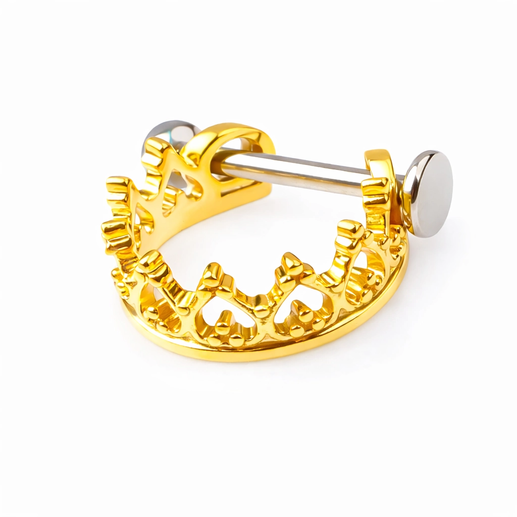 Piercing Labret Anneau en Or 14K Motif Couronne – Bijou Piercing Luxe pour Oreille, Helix, Tragus, Lèvre – Résistant, Élégant, Non Stérile*