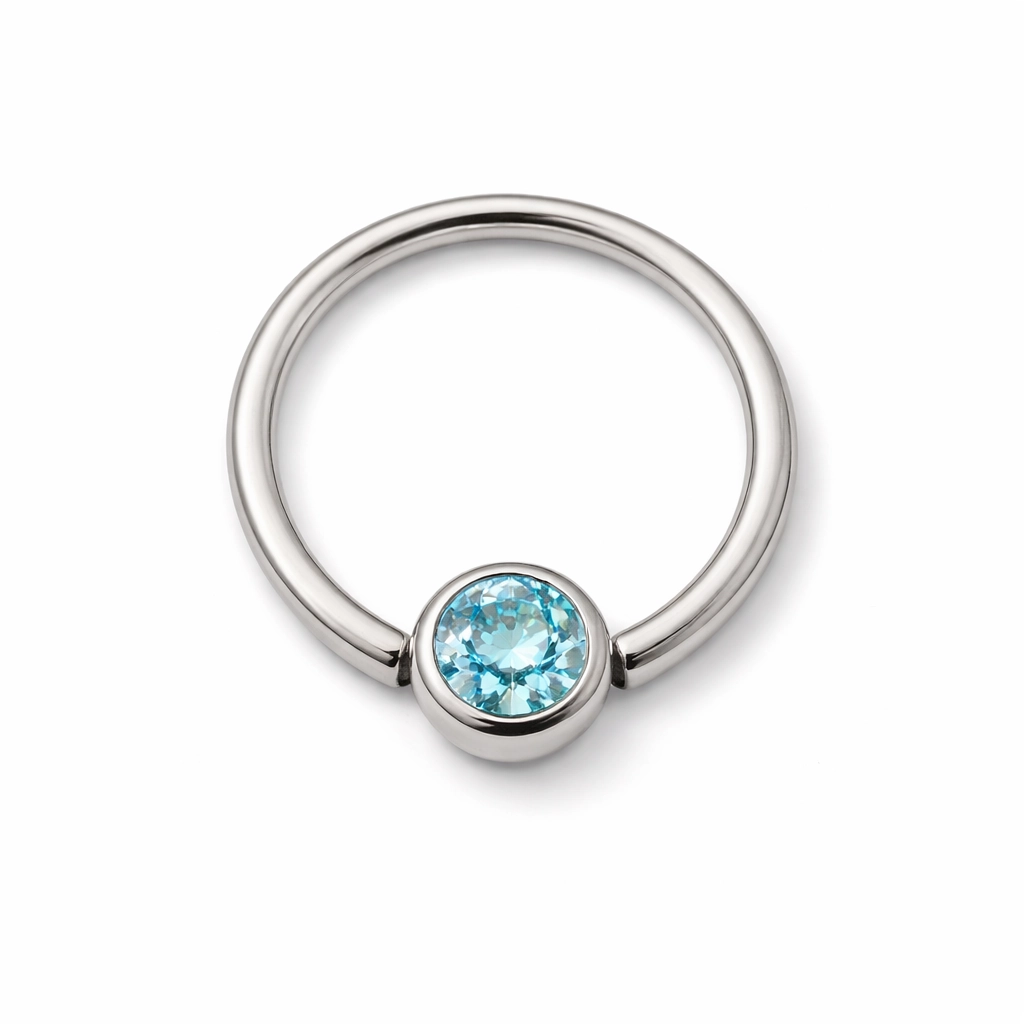 Piercing Anneau - Acier - Anneau bcr avec bille clipsable strass bleu 1,2 x 8 mm*