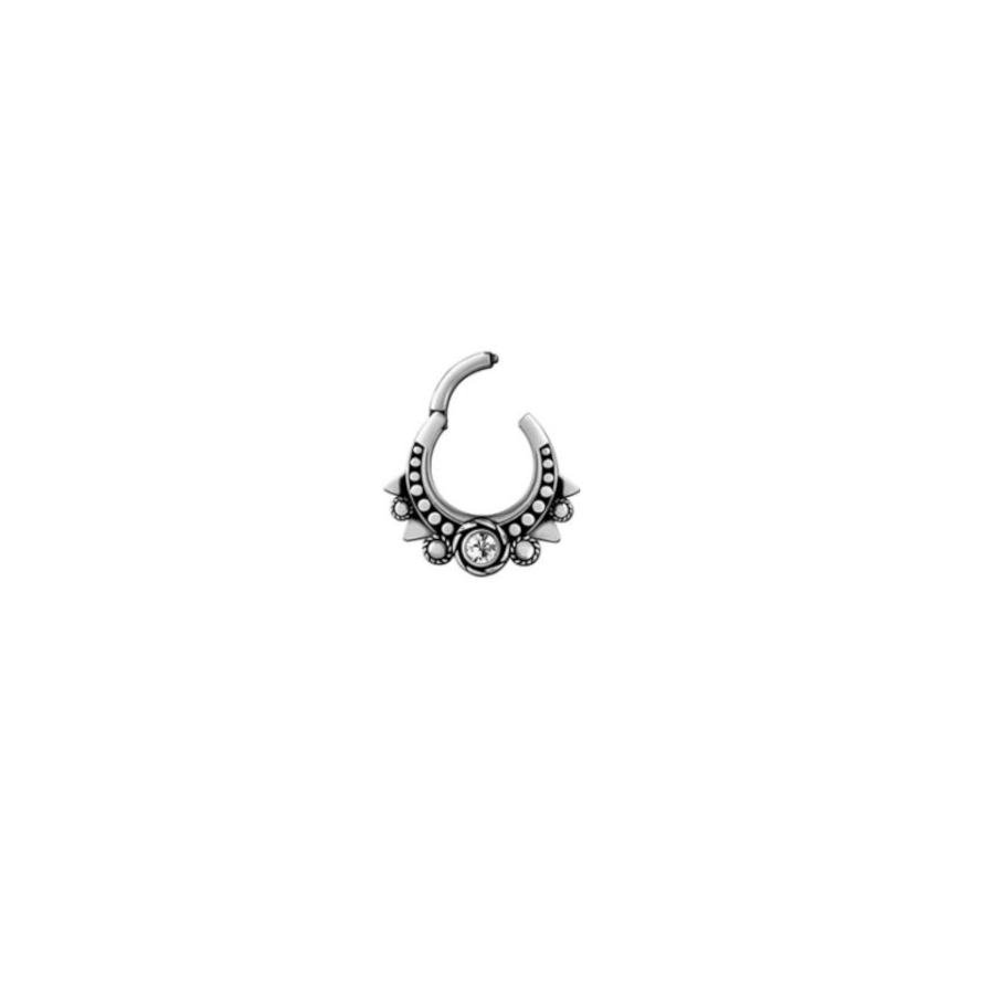 Anneau Acier 13 - Anneau à charnière en acier 316L avec strass blanc