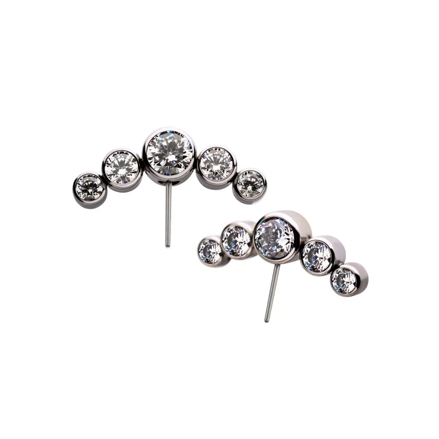 Piercing Embout - Titane F136 Gamme Invictus - Embout 9 sans filetage threadless courbe 5 strass rond*