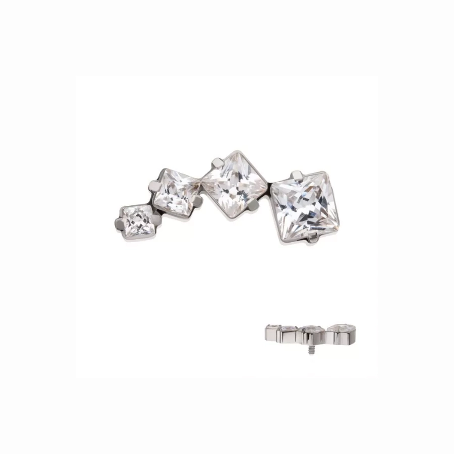 Piercing Embout - Titane F136 Gamme Invictus - Embout 25 avec pas de vis interne 0,9 mm pour piercing 1,2 mm grappe carré 4 strass*