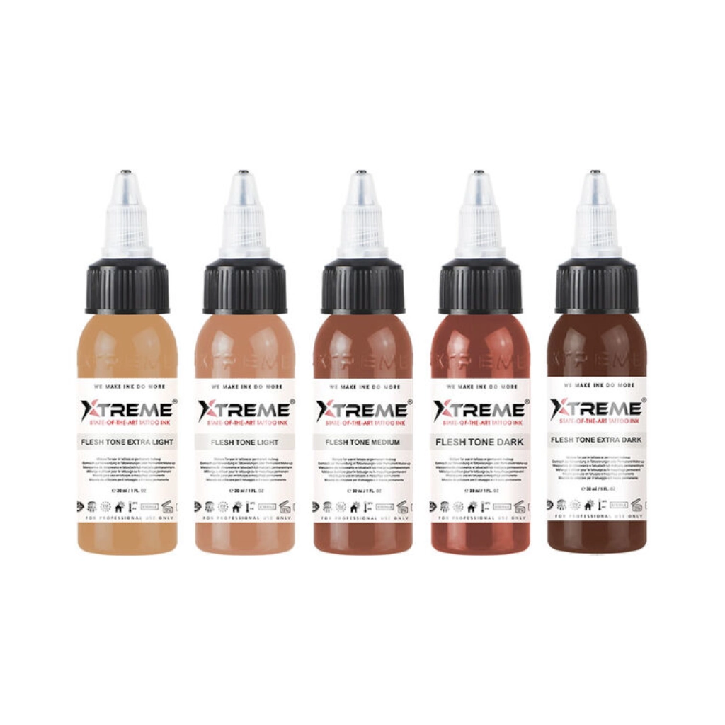Set Xtreme Ink Flesh Tone 5x30ml REACH – Encres Tatouage Tons Chair Haute Performance