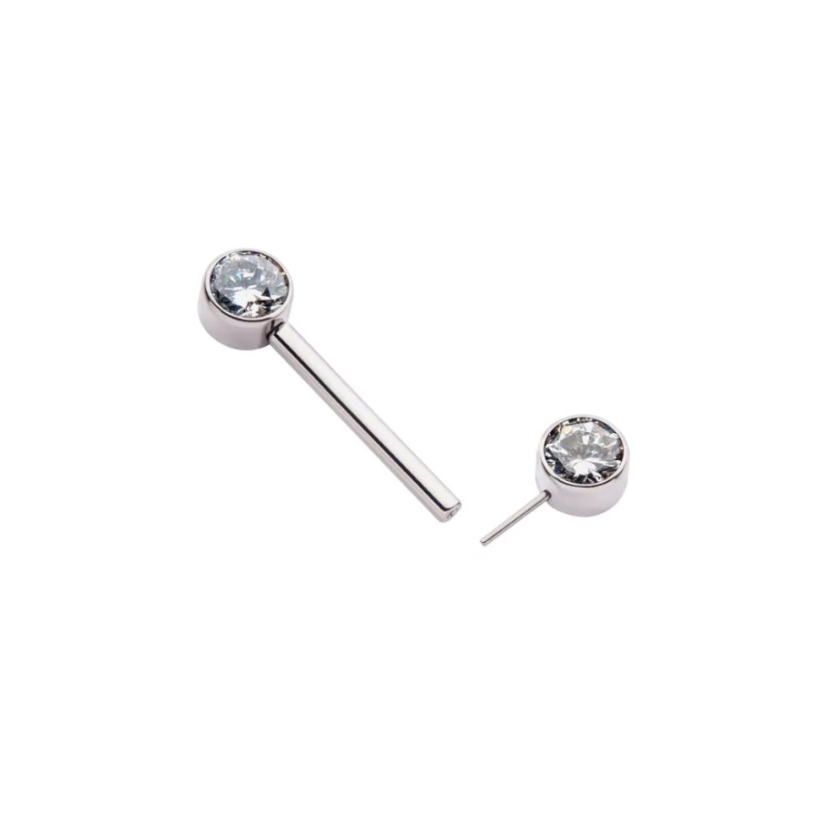  Piercing Barbell - Titane F136 Threadless Gamme Invictus - Barbell 01 sans filetage threadless double strass rond 1,6 x 14 mm*
