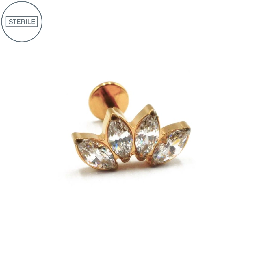 Labret Piercing - Labret F136 Gold Stérile- Labret 531 avec pas de vis interne marquise 4 strass*