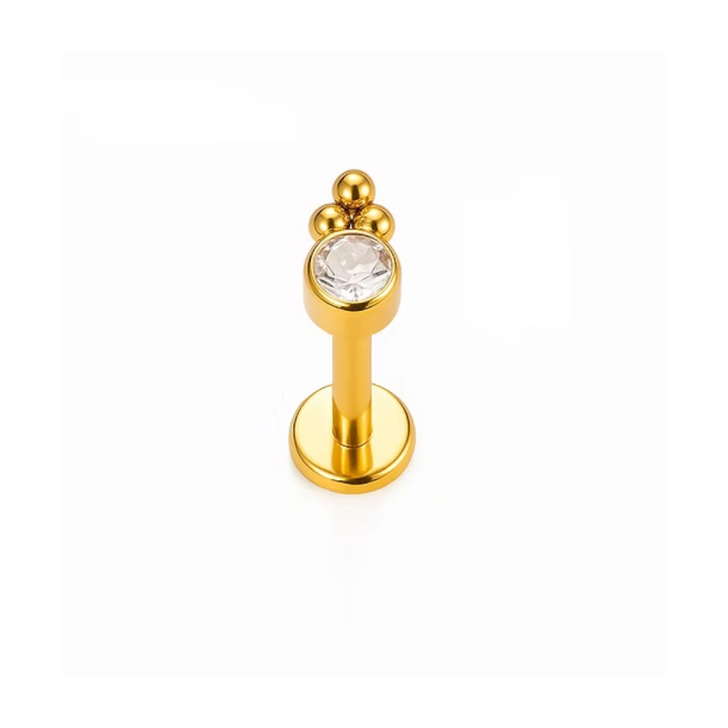 Labret Piercing - Labret Stérile Interne Pvd Gold 744 - Piercing avec pas de vis interne 3 billes strass