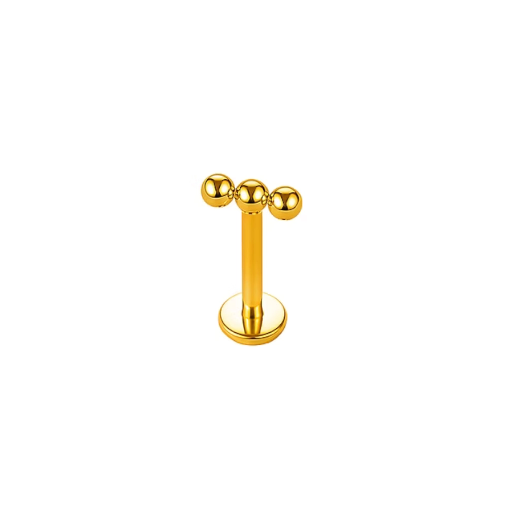 Labret Piercing - Labret Stérile Interne Pvd Gold - Piercing 808 avec pas de vis interne 3 billes droites
