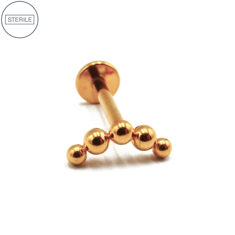 Labret Piercing - Labret Stérile Interne Pvd Gold 48 - Piercing avec pas de vis interne 5 billes courbes
