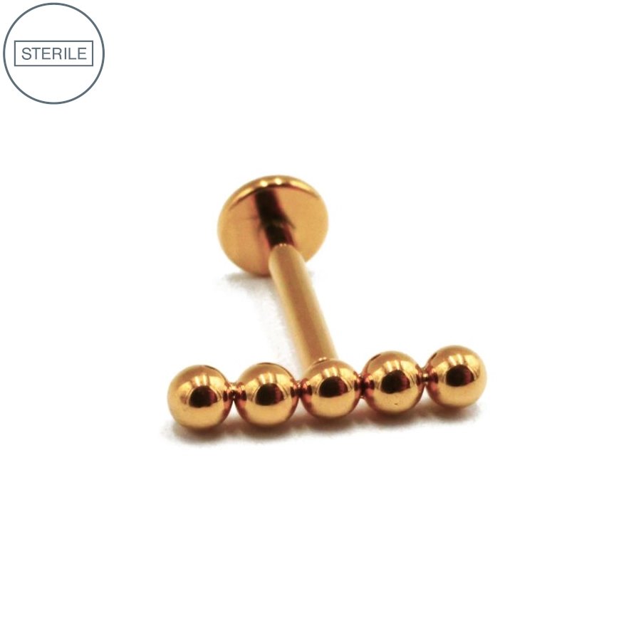 Labret Piercing - Labret Stérile Interne Pvd Gold 47 - Piercing avec pas de vis interne 5 billes droites