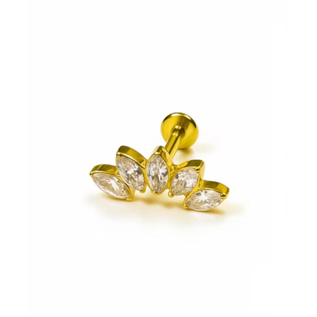 Labret Piercing - Labret Stérile Interne Pvd Gold 935 - Piercing avec pas de vis interne marquise 5 Strass