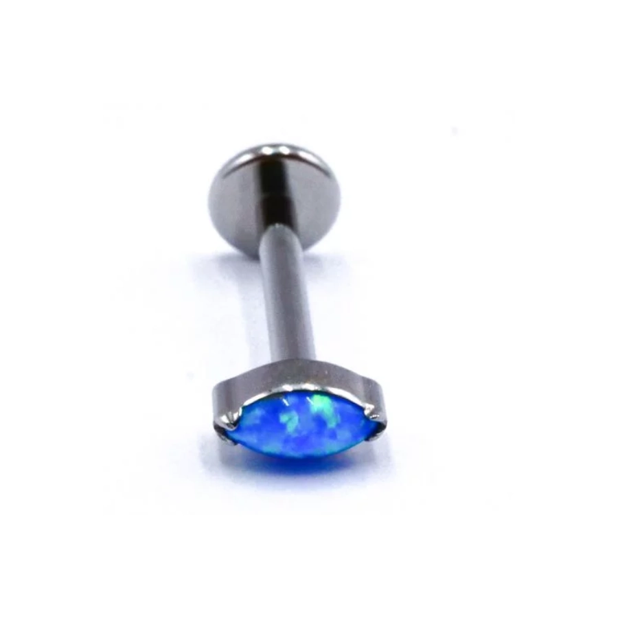 Piercing Labret - Titane F136 Interne Stérile Gamme Itc - Piercing avec pas de vis interne strass ovale bleu 1,2 x 8 mm*