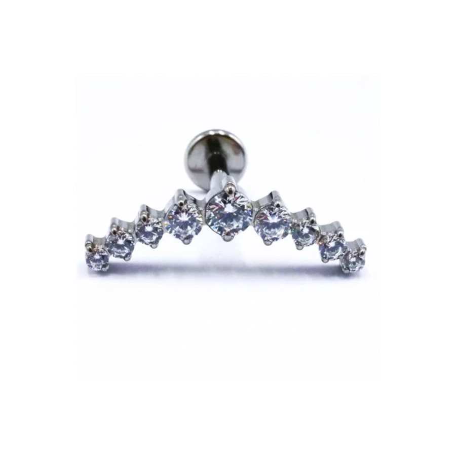 Piercing Labret - Titane F136 Interne Stérile - Labret avec pas de vis interne couronne 9 strass 1,2 x 8 mm*