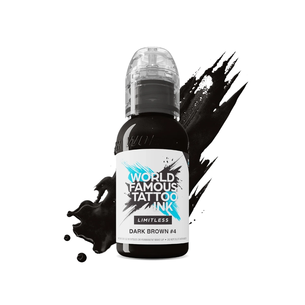 Encre de Tatouage Marron World Famous Dark Brown 4  – Conforme REACH – Pigment Professionnel Haute Intensité* 