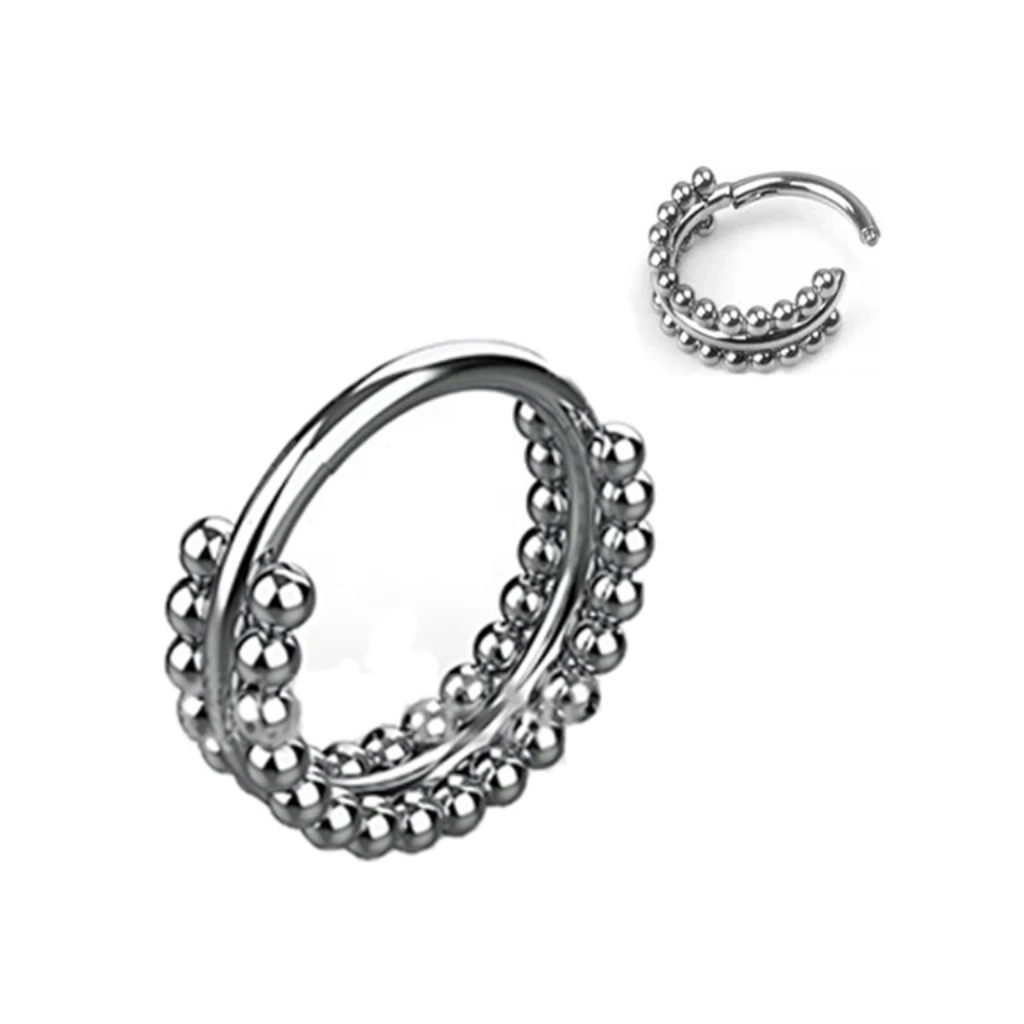 Piercing Anneau - Titane F136 Stérile - Clicker 472 avec fermeture à charnière double rangée de perle 1,2 x 8 mm*