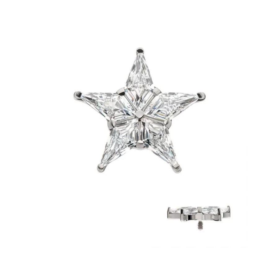 Piercing Embout - Titane F136 Gamme Invictus - Embout 23 avec pas de vis interne 0,9 mm pour piercing 1,2 mm étoile en strass*