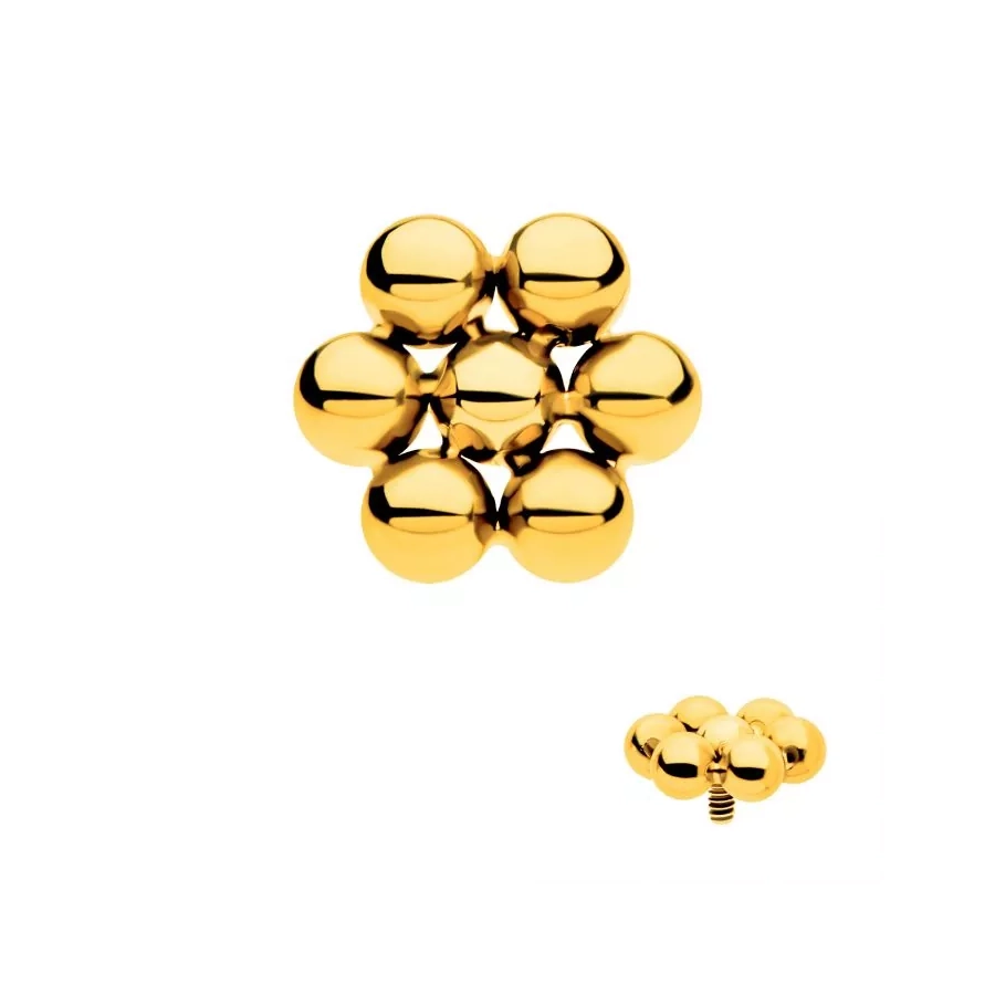 Piercing Embout - Titane F136 24KT Gamme Invictus - Embout 40 avec pas de vis interne 0,9 mm pour piercing 1,2 mm 7 perles hexagone*