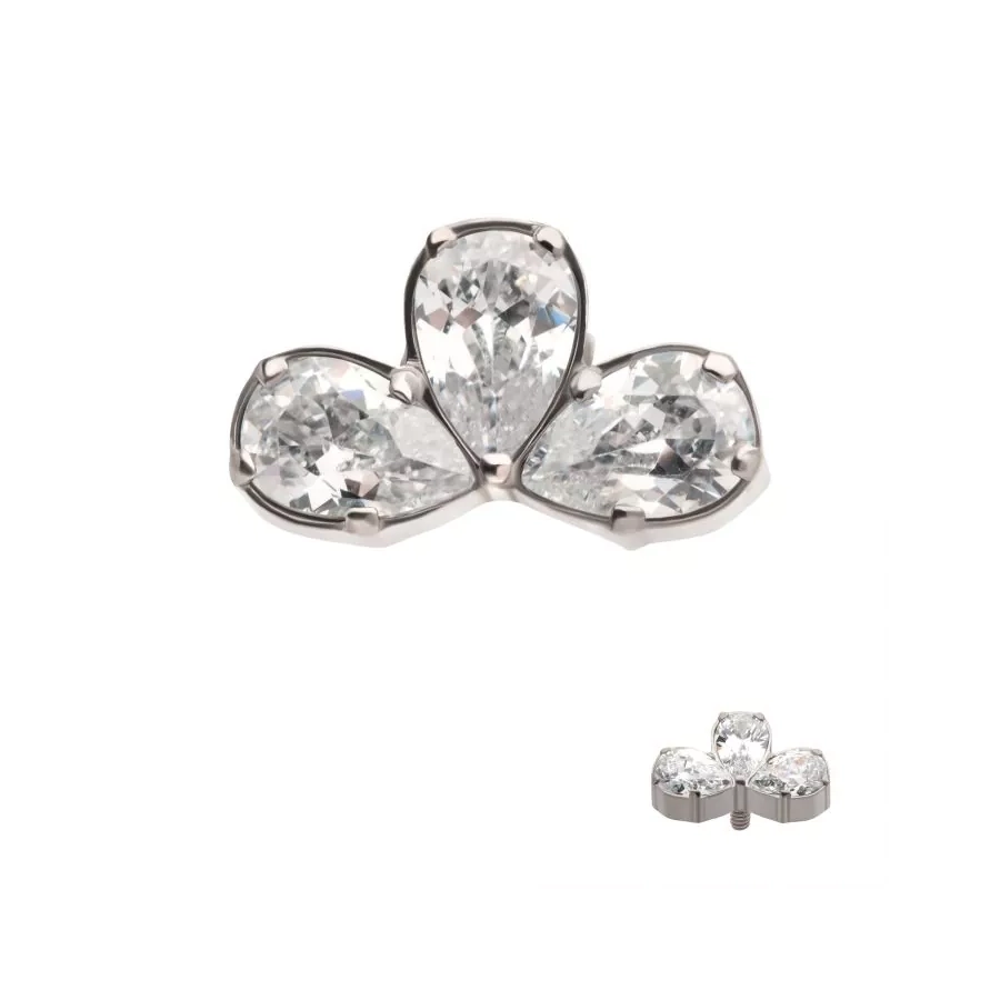 Piercing Embout - Titane F136 Gamme Invictus - Embout 18 avec pas de vis interne 0,9 mm pour piercing 1,2 mm larme de 3 strass*