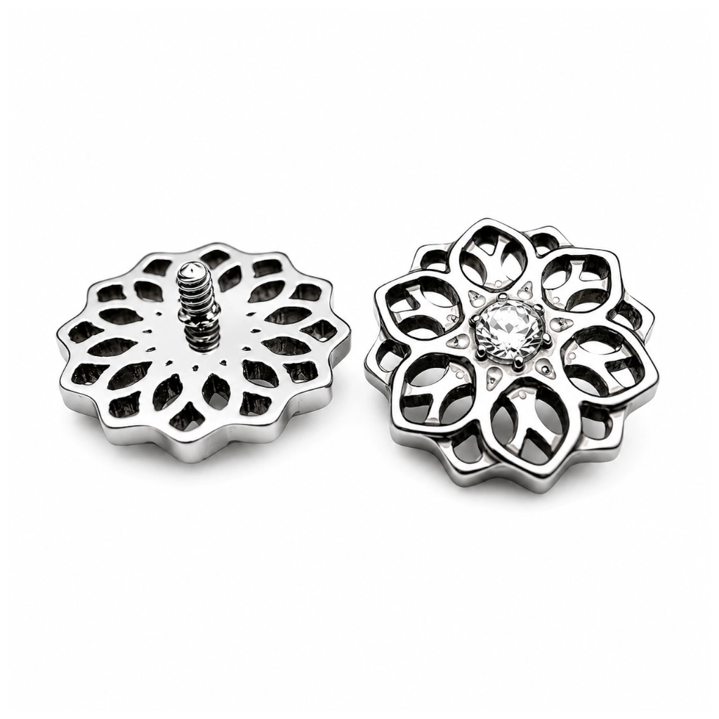 Piercing Embout Titane ASTM F136 Premium – Embout 224 Filetage Interne & Embout Mandala Strass 8 mm pour Piercing 1,2 mm*
