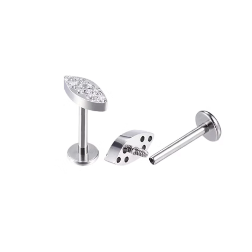 Piercing Labret - Titane F136 Stérile - Labret 564 avec pas de vis interne ovale avec strass 1,2 x 8 mm*