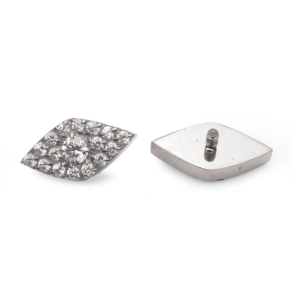 Piercing Embout - Titane F136 Gamme Hand Ink - Embout 169 avec pas de vis interne 0,9 mm pour piercing 1,2 mm losange de strass 8,5 mm*