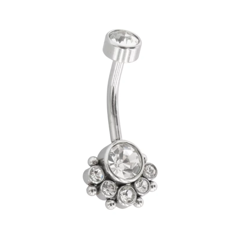 Piercing Banane - Acier - Banane avec pas de vis interne double strass 1,6 x 10 mm*