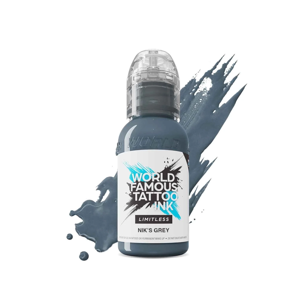 Encre de Tatouage Grise World Famous Nik's Gray – Conforme REACH – Pigment Professionnel Haute Intensité* 