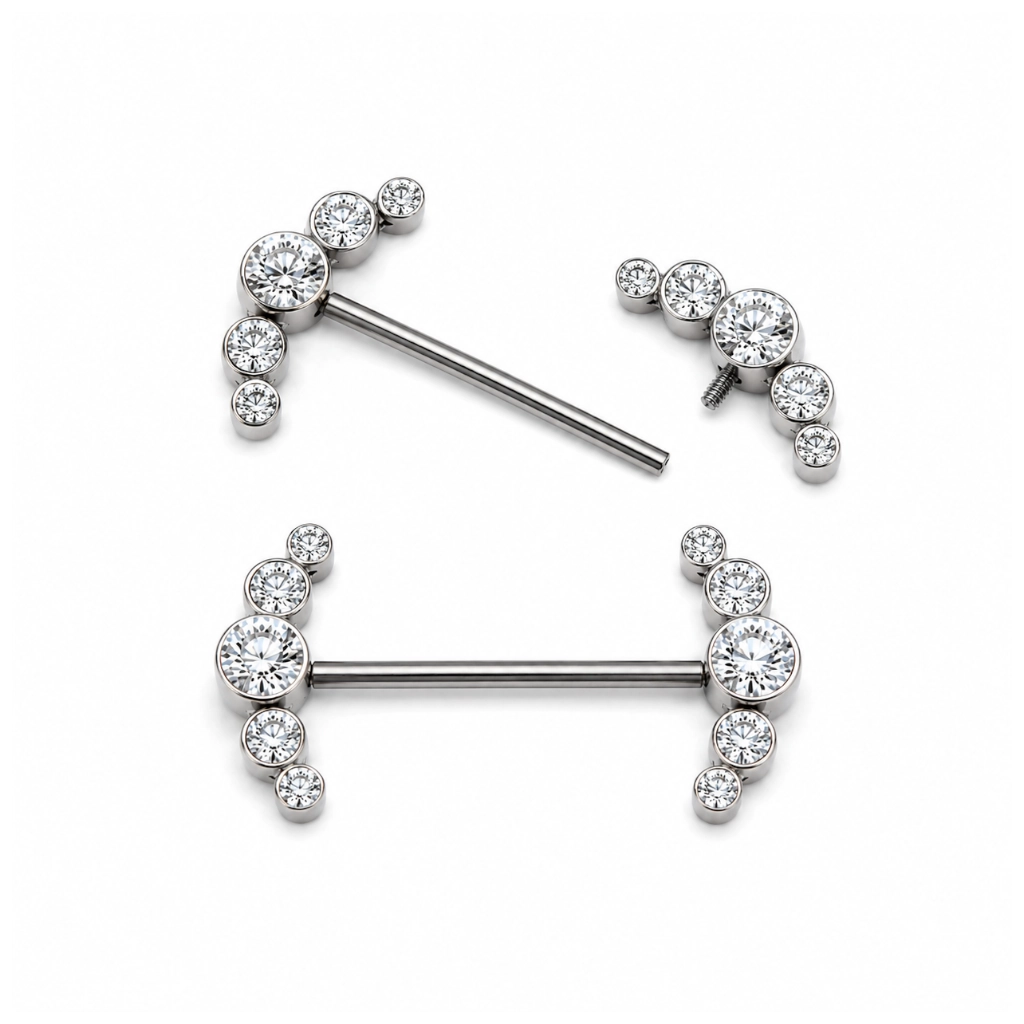 Piercing Barbell Titane ASTM F136 Premium – Filetage Interne Stérile & Embout 5 Strass Arc*