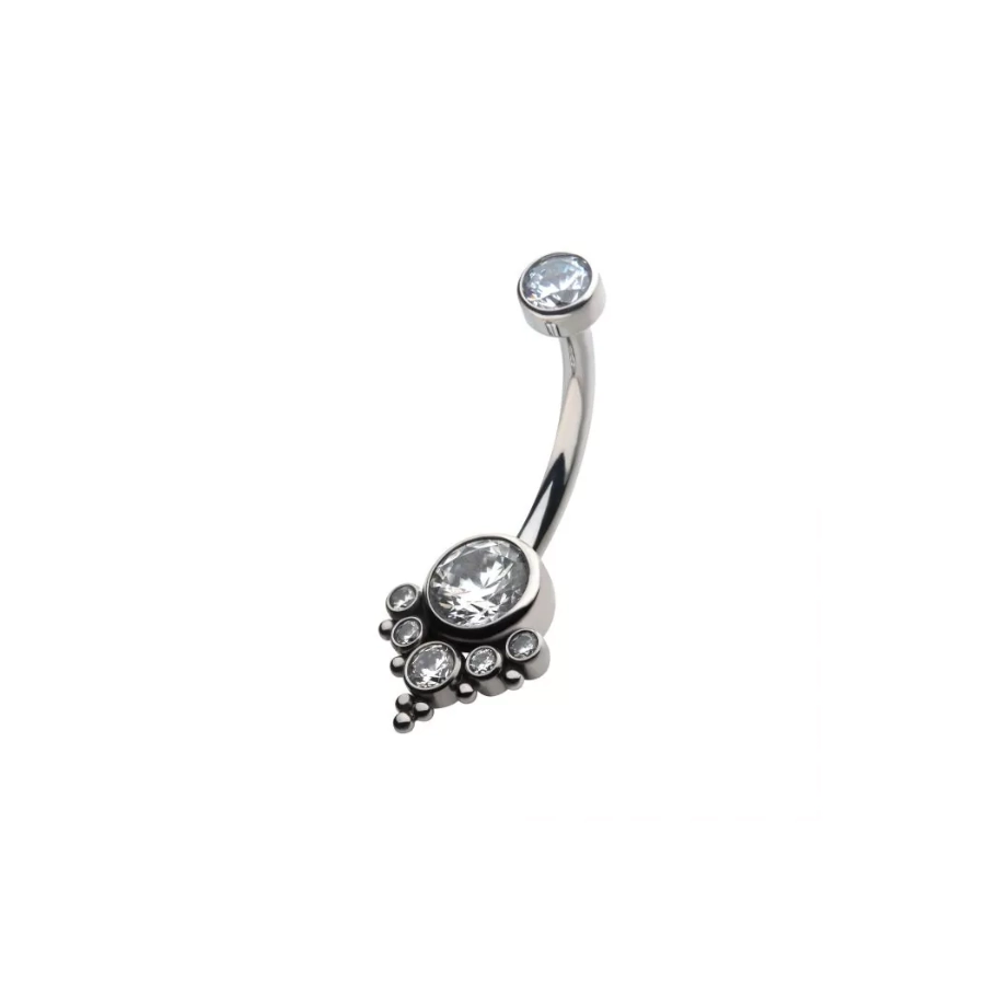 Piercing Banane - Titane F136 Interne Gamme Invictus - Banane 4 avec pas de vis interne grappe de strass*