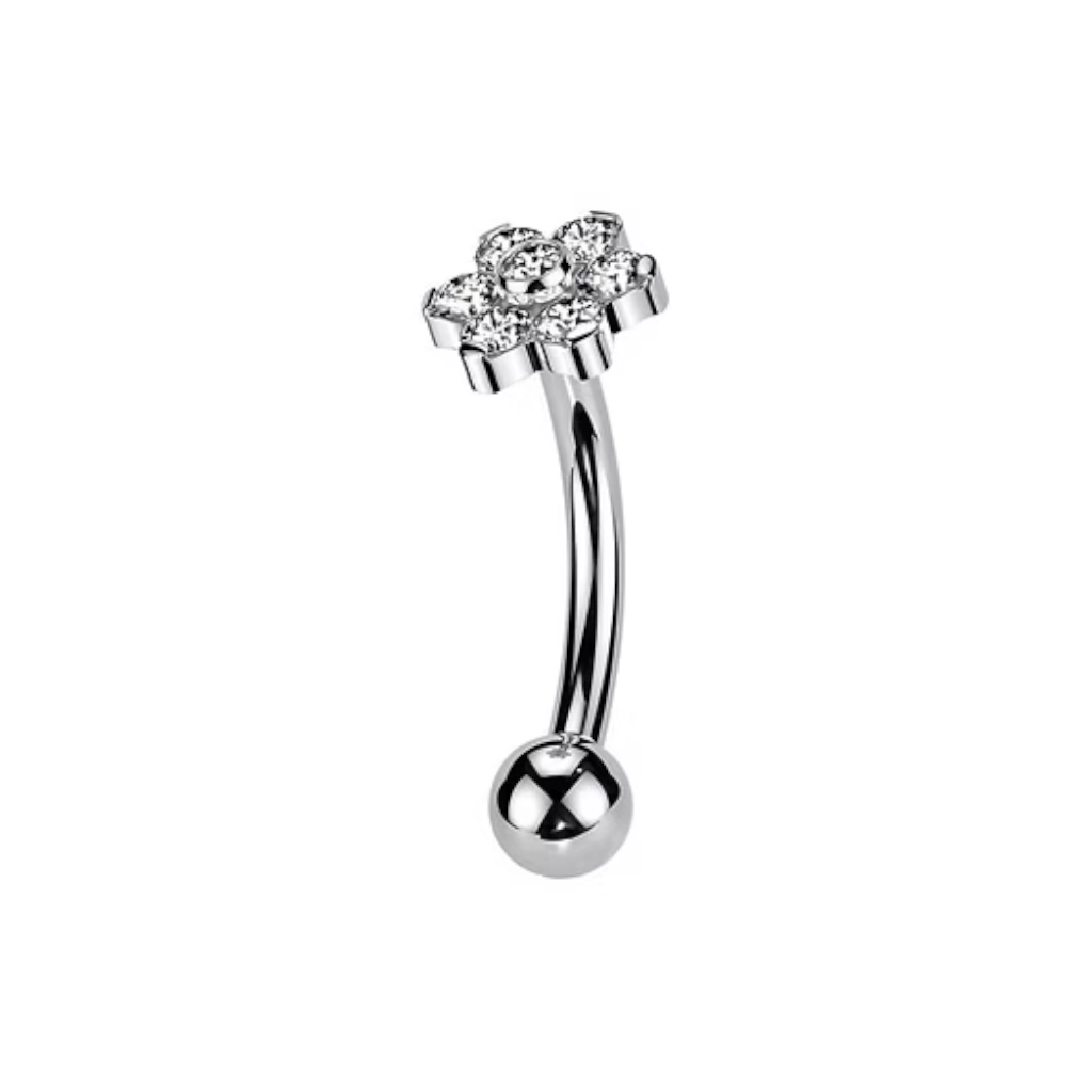 Piercing Banane - Titane F136 Stérile - Banane avec pas de vis interne fleur strass 1,2 x 8 mm*