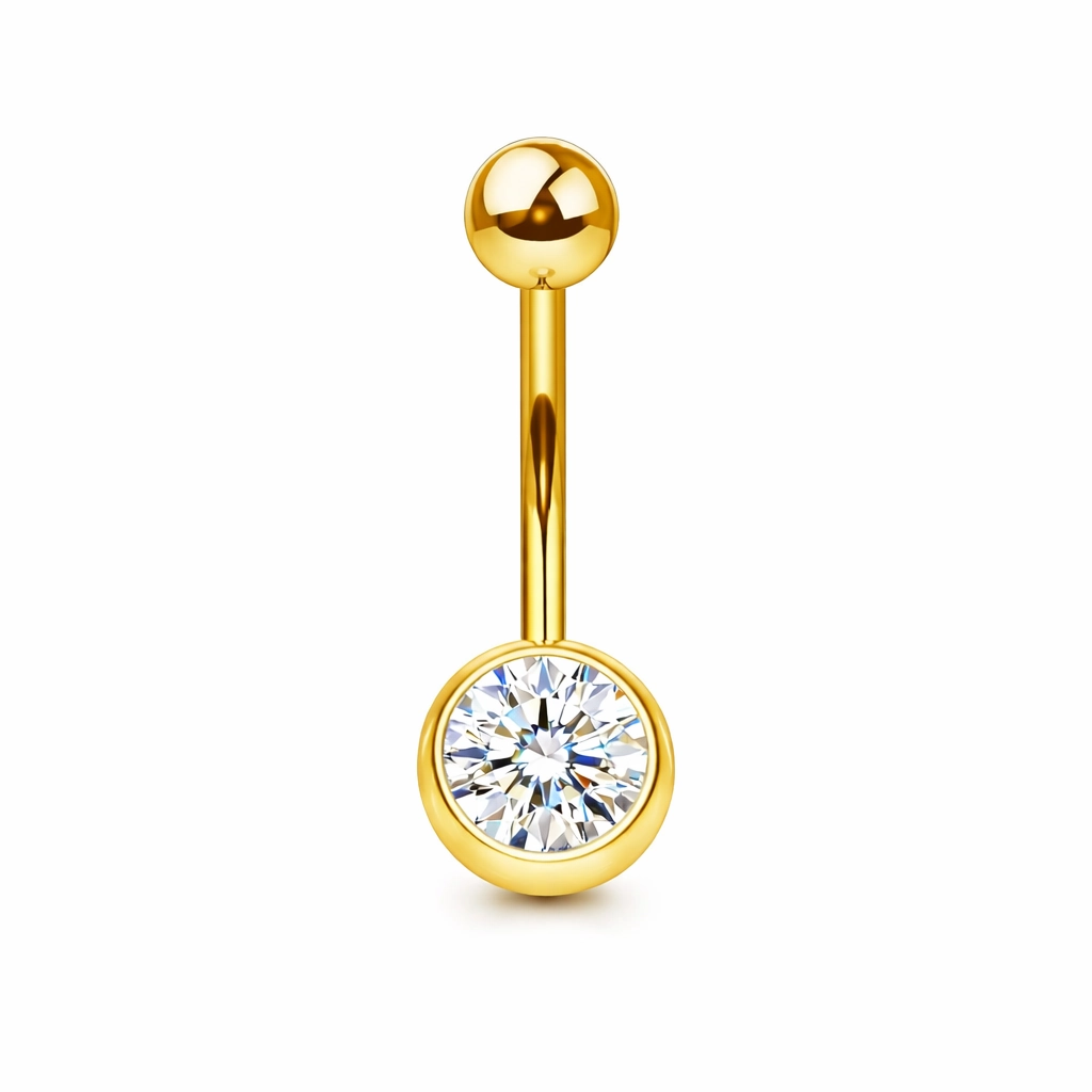 Banane Titane ASTM F136 Stérile – Bijou Nombril Filetage Externe Gold & Bille 1 Strass* 