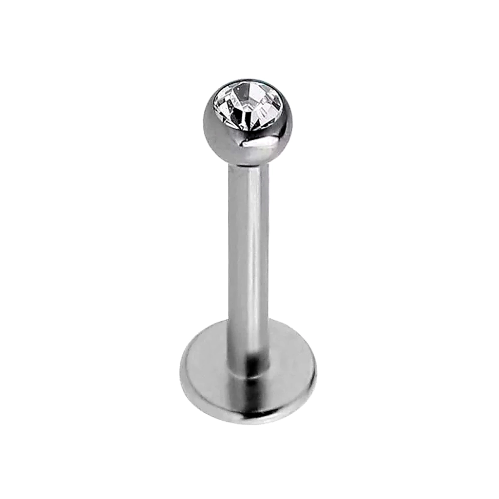 Labret Titane ASTM F136 Stérile – Filetage Externe Disque 4 mm & Bille Strass Piercing Professionnel* 