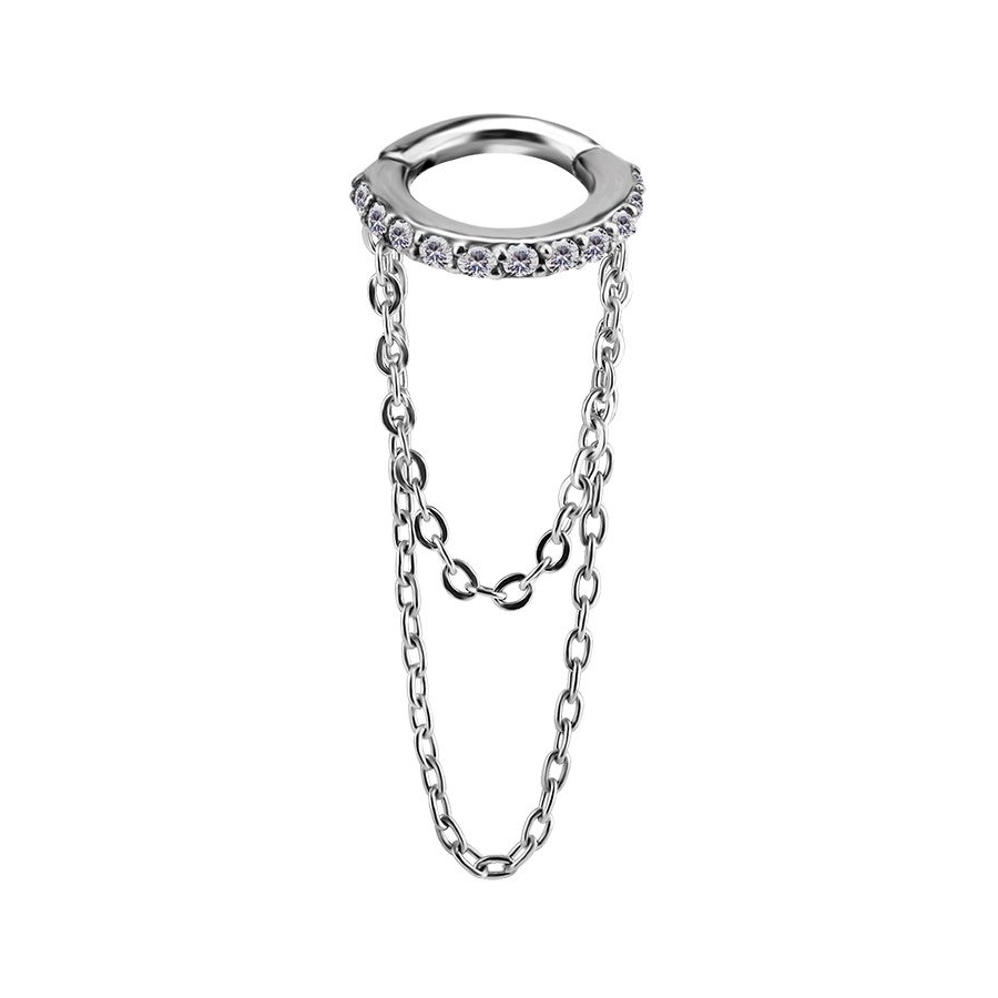 Piercing Anneau - Acier 316L - Clicker avec fermeture à charnière strass et double chaînes*