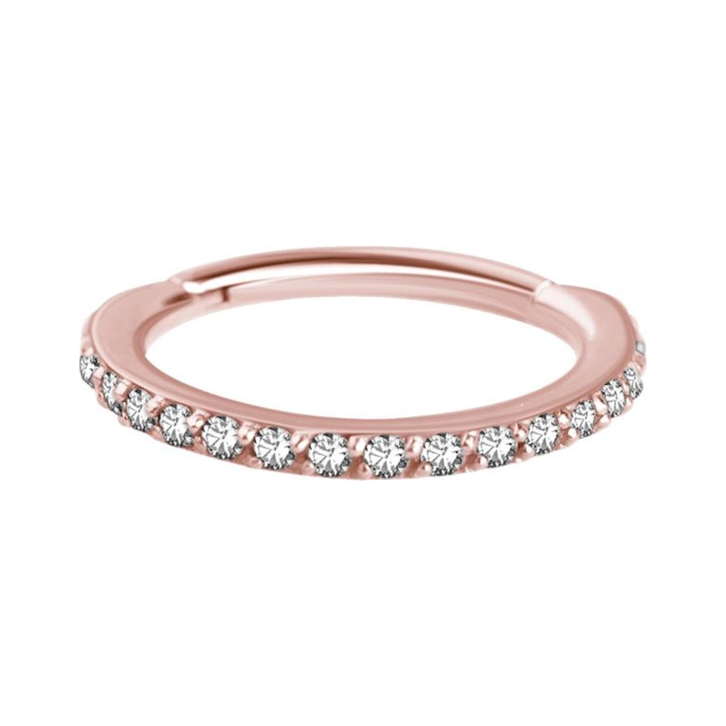 Piercing Anneau - Acier 316L Rose - Clicker avec fermeture à charnière et strass de swarovski