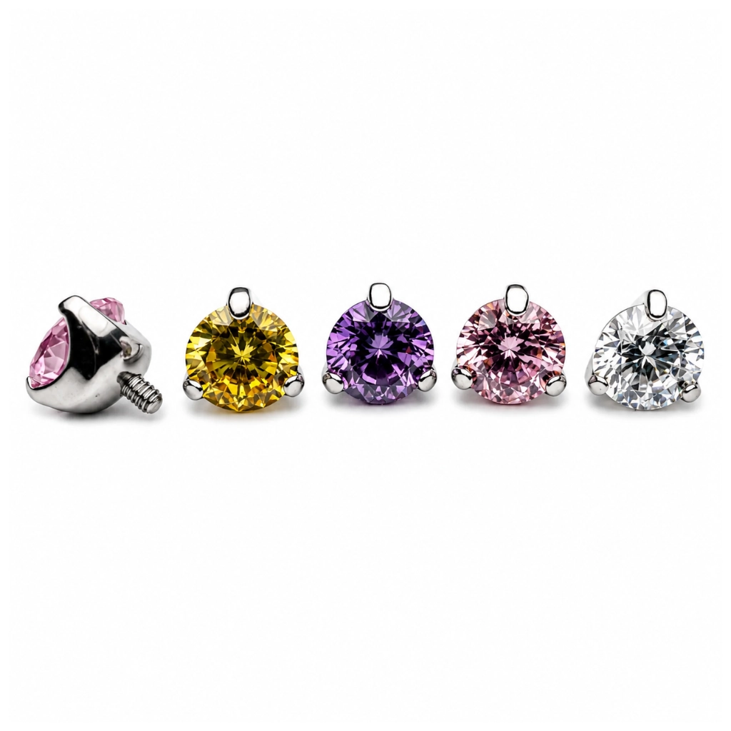 Piercing Embout Titane ASTM F136 Premium Strass Griffé 5 mm – Pas de vis interne 1,2 mm pour Piercing 1,6 mm*