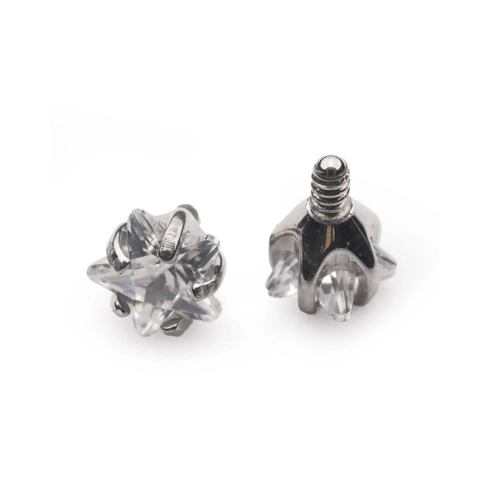 Piercing Embout - Titane F136 Gamme Hand Ink - Embout 128 avec pas de vis interne 0,9 mm pour piercing 1,2 mm strass étoile griffée 2,5 mm*