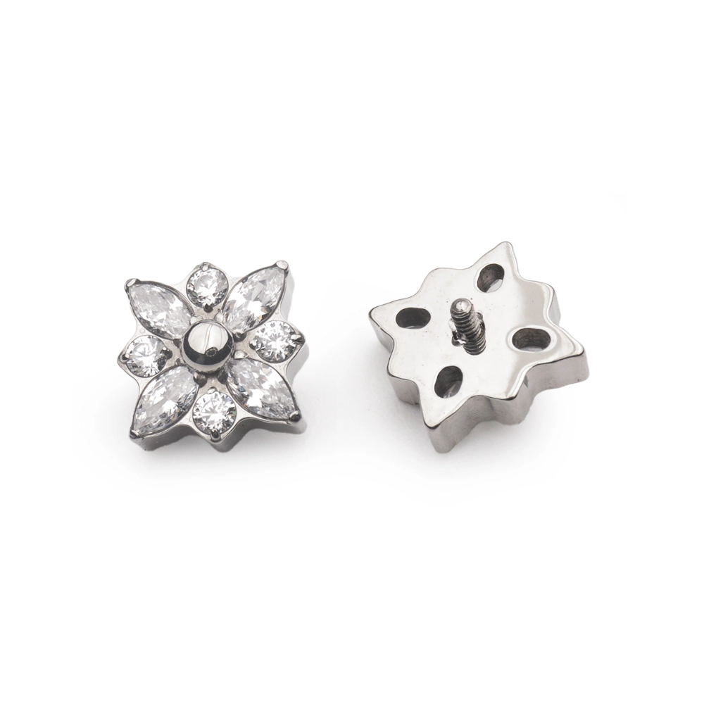 Embout Piercing - Titane F136 Gamme Hand Ink - Embout 138 en titane f136 avec pas de vis interne 0,9 mm pour piercing 1,2 mm étoile 8 strass 6 mm*